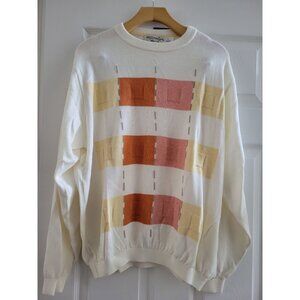 Vtg St Croix Knits Men White Geometric Sweater size Medium Grandpa New Deadstock
